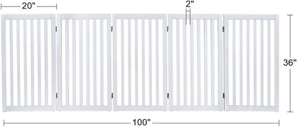 36”H Free Standing Pet Gate for Dog, Tall Wooden Dog Gate, 80” Wide | Foldable Pet Fence for Doorway, Stairs, Step, Expandable Doggy Barrier, Room Divider, Indoor Use, White