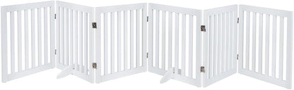 36”H Free Standing Pet Gate for Dog, Tall Wooden Dog Gate, 80” Wide | Foldable Pet Fence for Doorway, Stairs, Step, Expandable Doggy Barrier, Room Divider, Indoor Use, White