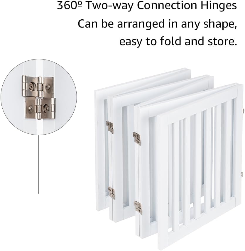 36”H Free Standing Pet Gate for Dog, Tall Wooden Dog Gate, 80” Wide | Foldable Pet Fence for Doorway, Stairs, Step, Expandable Doggy Barrier, Room Divider, Indoor Use, White