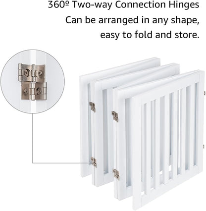 36”H Free Standing Pet Gate for Dog, Tall Wooden Dog Gate, 80” Wide | Foldable Pet Fence for Doorway, Stairs, Step, Expandable Doggy Barrier, Room Divider, Indoor Use, White