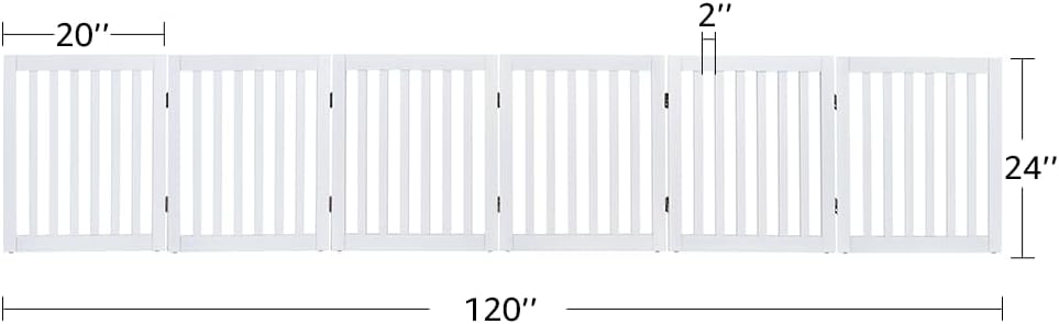 36”H Free Standing Pet Gate for Dog, Tall Wooden Dog Gate, 80” Wide | Foldable Pet Fence for Doorway, Stairs, Step, Expandable Doggy Barrier, Room Divider, Indoor Use, White