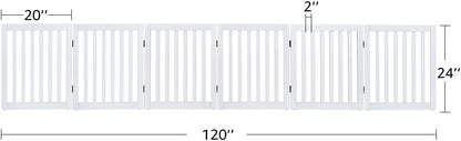 36”H Free Standing Pet Gate for Dog, Tall Wooden Dog Gate, 80” Wide | Foldable Pet Fence for Doorway, Stairs, Step, Expandable Doggy Barrier, Room Divider, Indoor Use, White