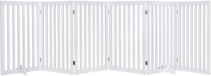 36”H Free Standing Pet Gate for Dog, Tall Wooden Dog Gate, 80” Wide | Foldable Pet Fence for Doorway, Stairs, Step, Expandable Doggy Barrier, Room Divider, Indoor Use, White
