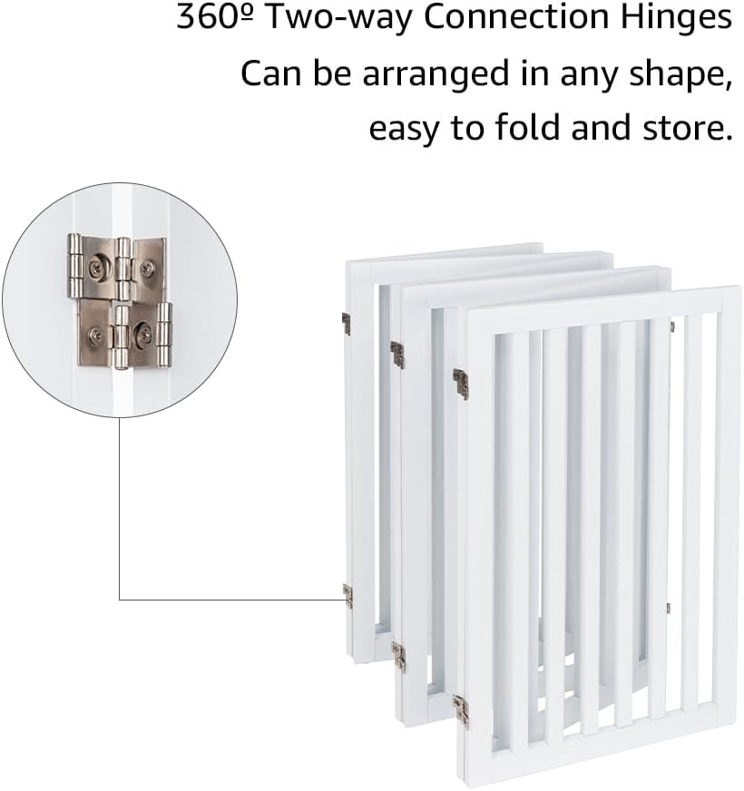 36”H Free Standing Pet Gate for Dog, Tall Wooden Dog Gate, 80” Wide | Foldable Pet Fence for Doorway, Stairs, Step, Expandable Doggy Barrier, Room Divider, Indoor Use, White