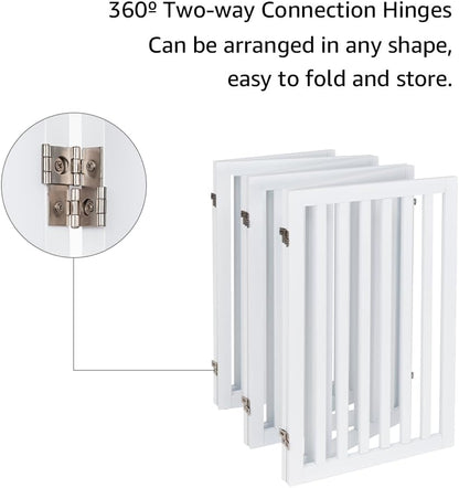 36”H Free Standing Pet Gate for Dog, Tall Wooden Dog Gate, 80” Wide | Foldable Pet Fence for Doorway, Stairs, Step, Expandable Doggy Barrier, Room Divider, Indoor Use, White