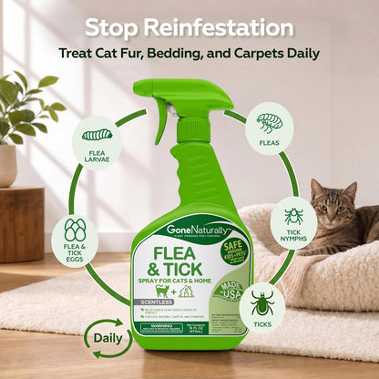 Flea and Tick Spray for Dogs & Home – Scentless Dog Flea Spray for Home, Carpets & Furniture – No Essential Oils – Kills Fleas, Ticks, Eggs & Larvae on Bedding & Direct on Fur (16oz)