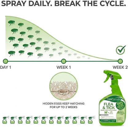 Flea and Tick Spray for Dogs & Home – Scentless Dog Flea Spray for Home, Carpets & Furniture – No Essential Oils – Kills Fleas, Ticks, Eggs & Larvae on Bedding & Direct on Fur (16oz)