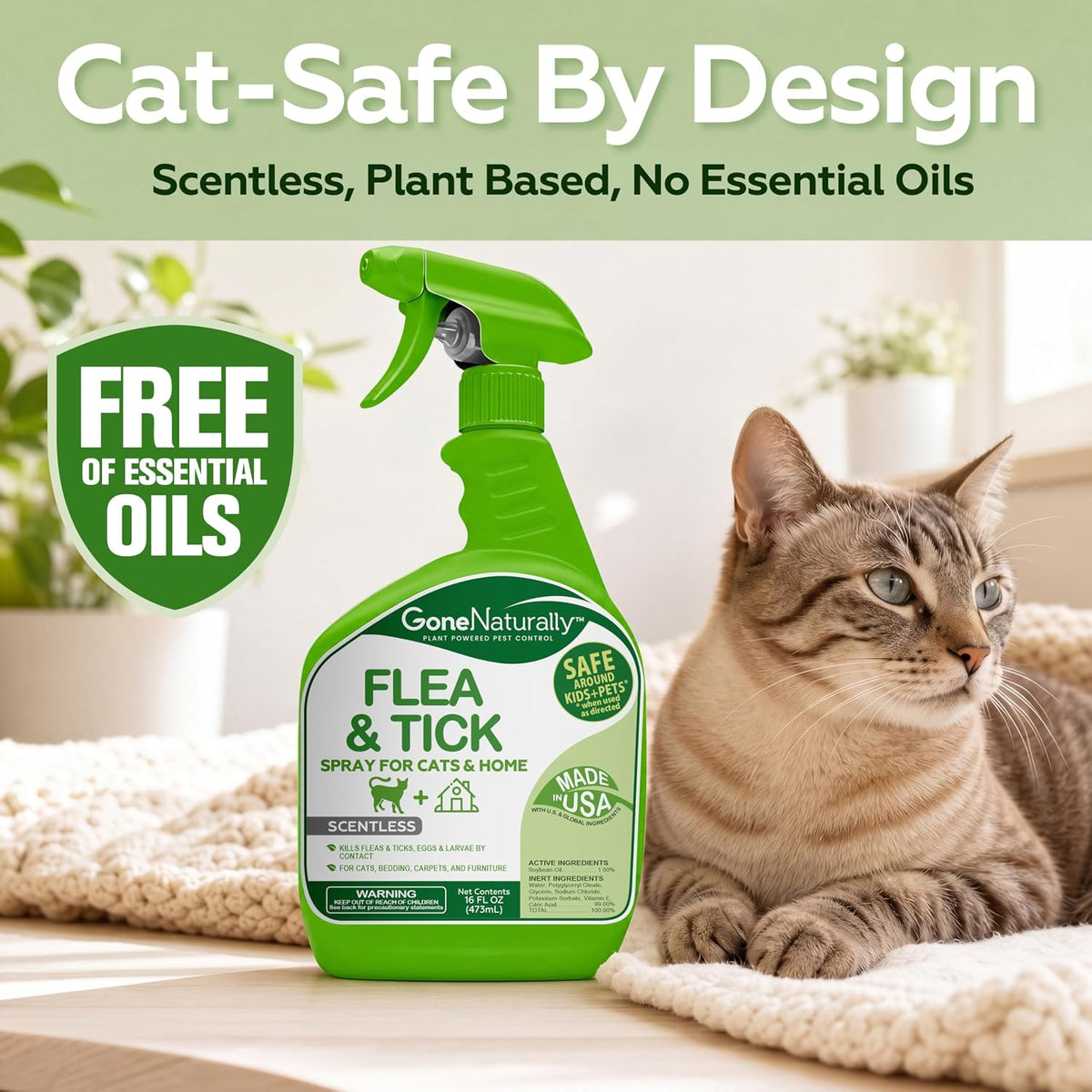 Flea and Tick Spray for Dogs & Home – Scentless Dog Flea Spray for Home, Carpets & Furniture – No Essential Oils – Kills Fleas, Ticks, Eggs & Larvae on Bedding & Direct on Fur (16oz)