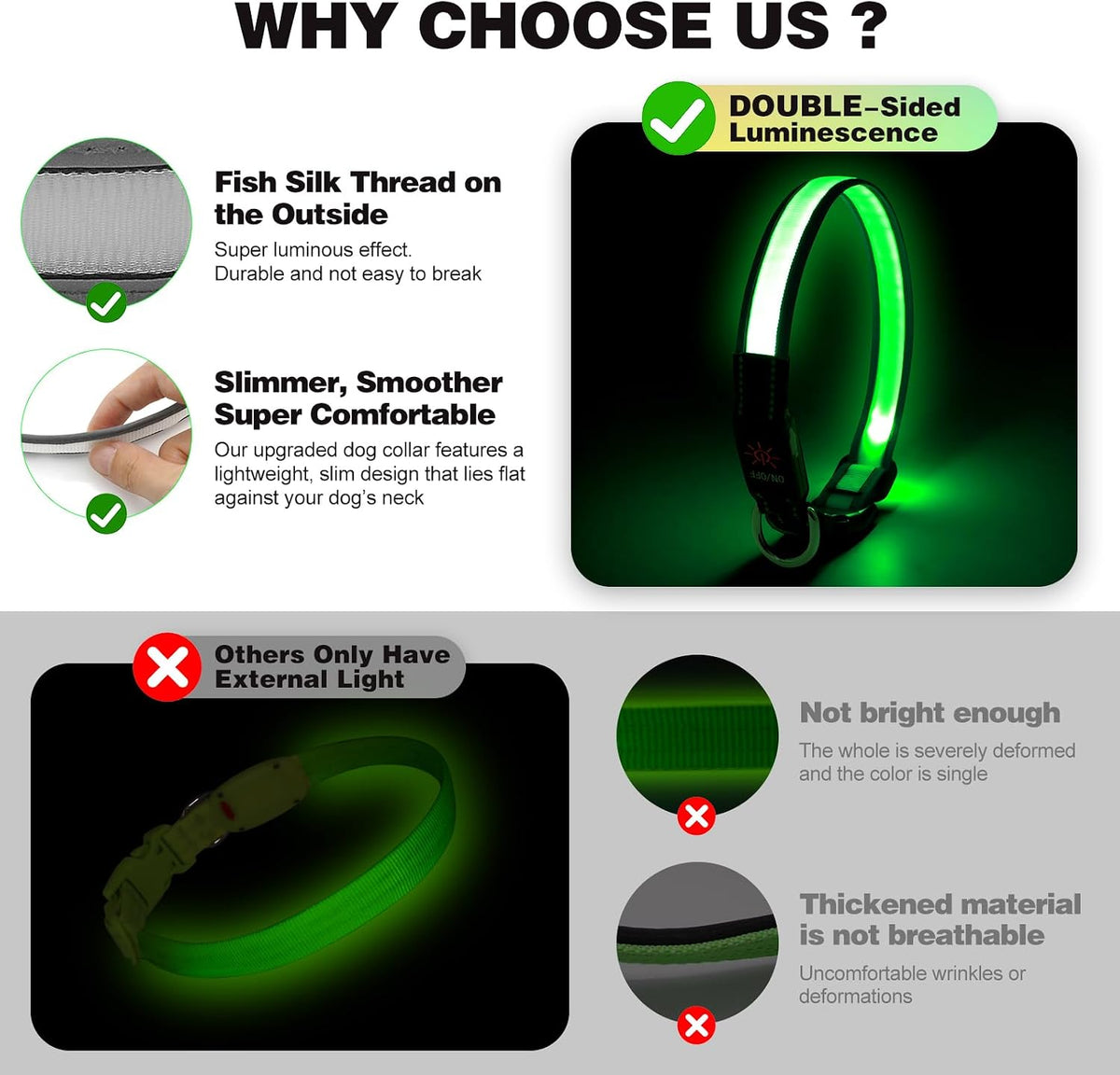 Light Up Dog Collar, Multicolor LED Dog Collar with 7 Lighting Modes - USB-C Rechargeable, Real-Time Battery Indicator, Waterproof & Adjustable Glow Collar for Safe Night Walks (L)