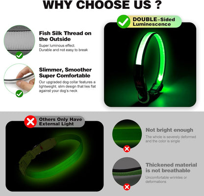 Light Up Dog Collar, Multicolor LED Dog Collar with 7 Lighting Modes - USB-C Rechargeable, Real-Time Battery Indicator, Waterproof & Adjustable Glow Collar for Safe Night Walks (L)