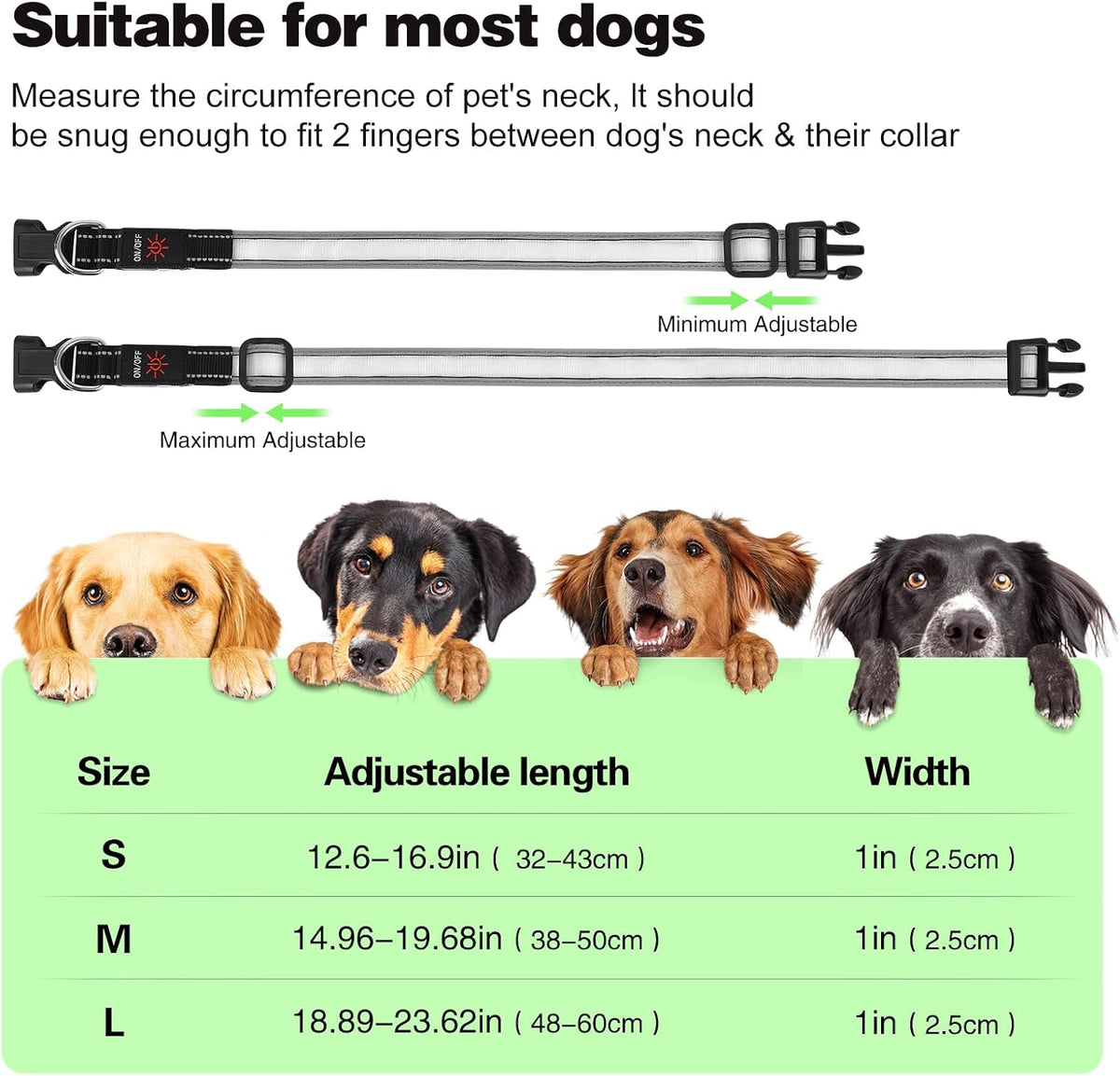 Light Up Dog Collar, Multicolor LED Dog Collar with 7 Lighting Modes - USB-C Rechargeable, Real-Time Battery Indicator, Waterproof & Adjustable Glow Collar for Safe Night Walks (L)