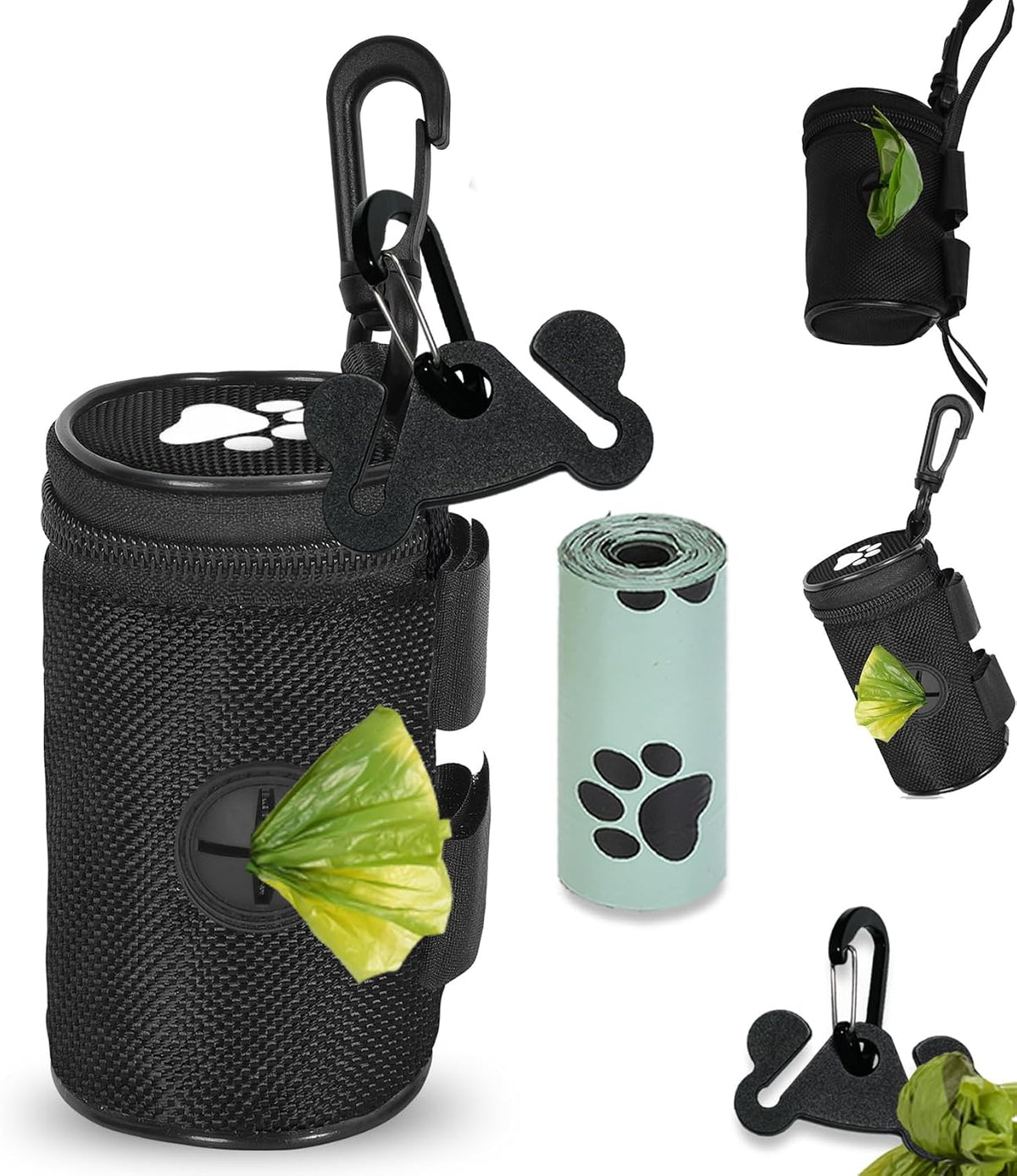 Dog Poop Bag Holder for Leash Attachment - Waste Bag Dispenser for Leash - Fits Any Dog Leash - Portable Set with Hand Free Holder Metal Carrier, Round Shape, Pink