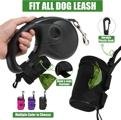 Dog Poop Bag Holder for Leash Attachment - Waste Bag Dispenser for Leash - Fits Any Dog Leash - Portable Set with Hand Free Holder Metal Carrier, Round Shape, Pink