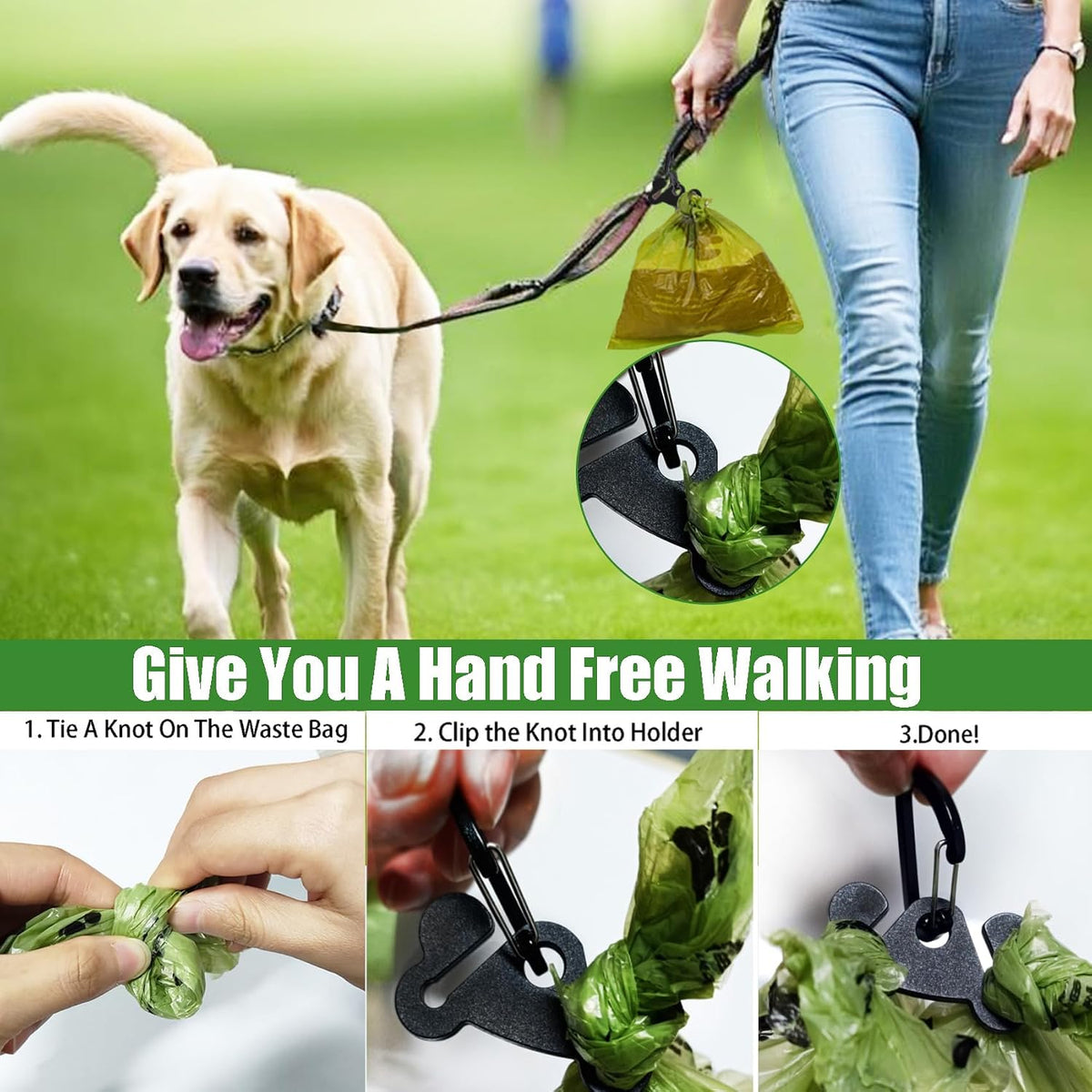Dog Poop Bag Holder for Leash Attachment - Waste Bag Dispenser for Leash - Fits Any Dog Leash - Portable Set with Hand Free Holder Metal Carrier, Round Shape, Pink
