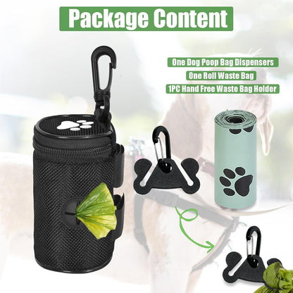 Dog Poop Bag Holder for Leash Attachment - Waste Bag Dispenser for Leash - Fits Any Dog Leash - Portable Set with Hand Free Holder Metal Carrier, Round Shape, Pink