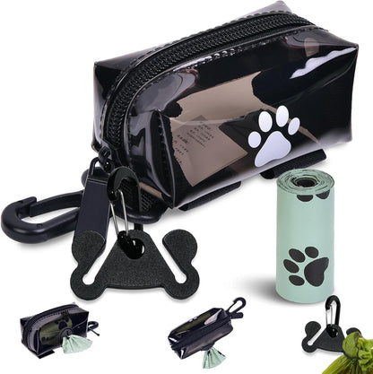 Dog Poop Bag Holder for Leash Attachment - Waste Bag Dispenser for Leash - Fits Any Dog Leash - Portable Set with Hand Free Holder Metal Carrier, Round Shape, Pink