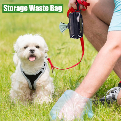 Dog Poop Bag Holder for Leash Attachment - Waste Bag Dispenser for Leash - Fits Any Dog Leash - Portable Set with Hand Free Holder Metal Carrier, Round Shape, Pink