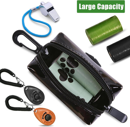 Dog Poop Bag Holder for Leash Attachment - Waste Bag Dispenser for Leash - Fits Any Dog Leash - Portable Set with Hand Free Holder Metal Carrier, Round Shape, Pink