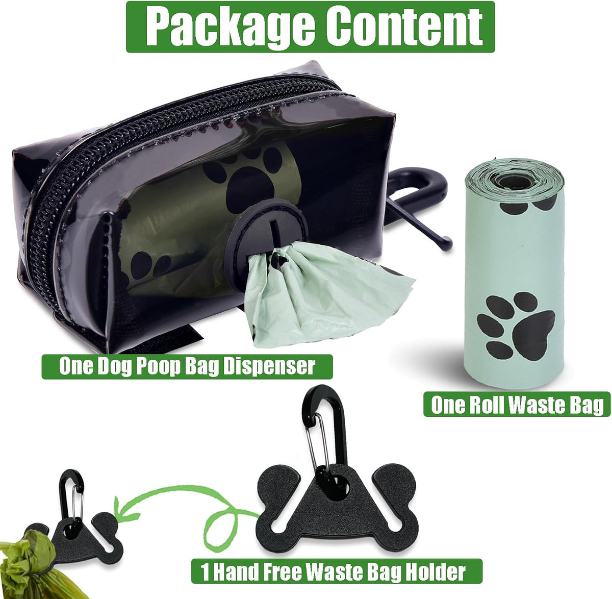 Dog Poop Bag Holder for Leash Attachment - Waste Bag Dispenser for Leash - Fits Any Dog Leash - Portable Set with Hand Free Holder Metal Carrier, Round Shape, Pink
