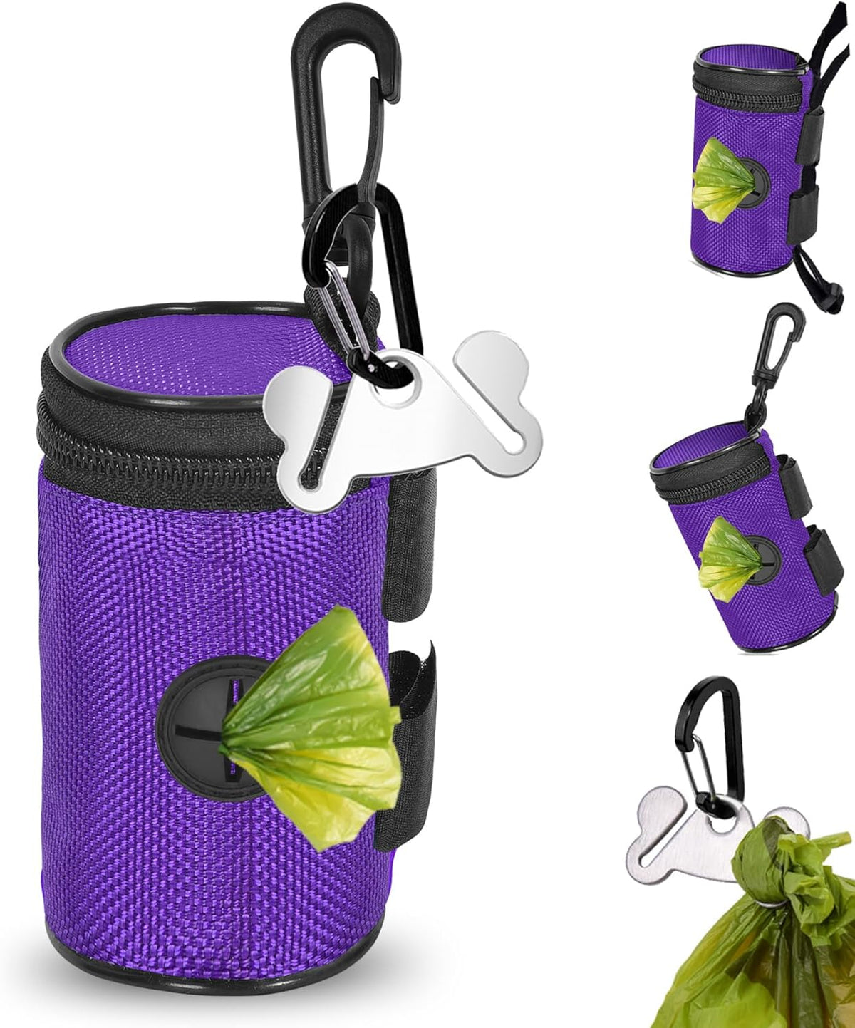 Dog Poop Bag Holder for Leash Attachment - Waste Bag Dispenser for Leash - Fits Any Dog Leash - Portable Set with Hand Free Holder Metal Carrier, Round Shape, Pink