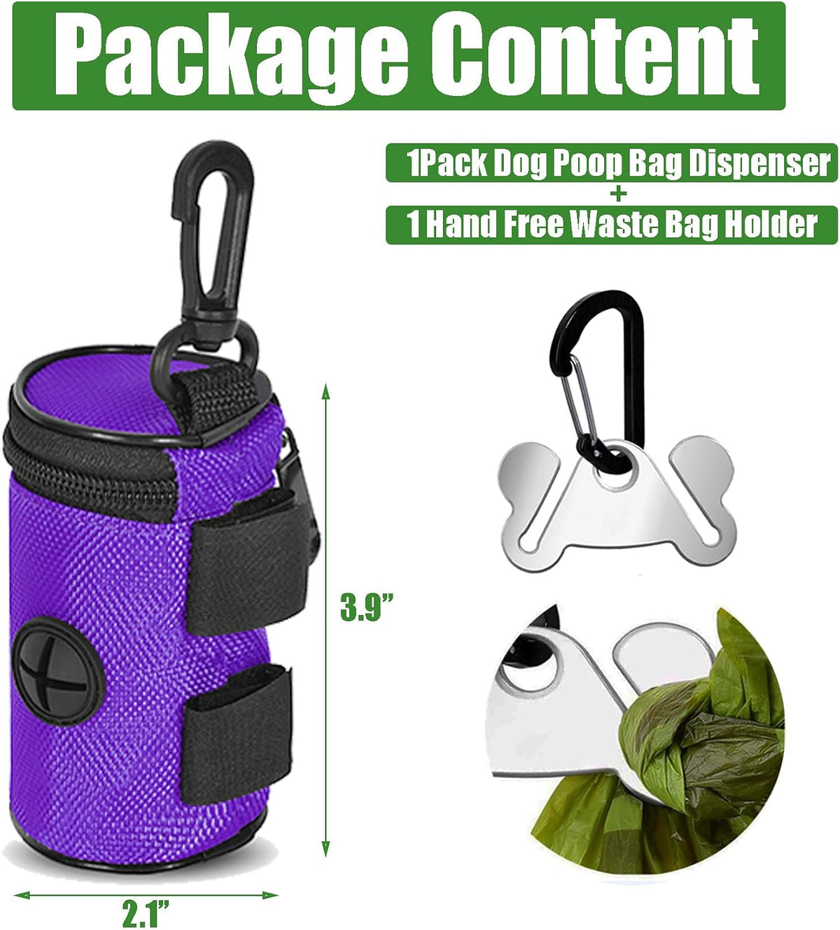 Dog Poop Bag Holder for Leash Attachment - Waste Bag Dispenser for Leash - Fits Any Dog Leash - Portable Set with Hand Free Holder Metal Carrier, Round Shape, Pink