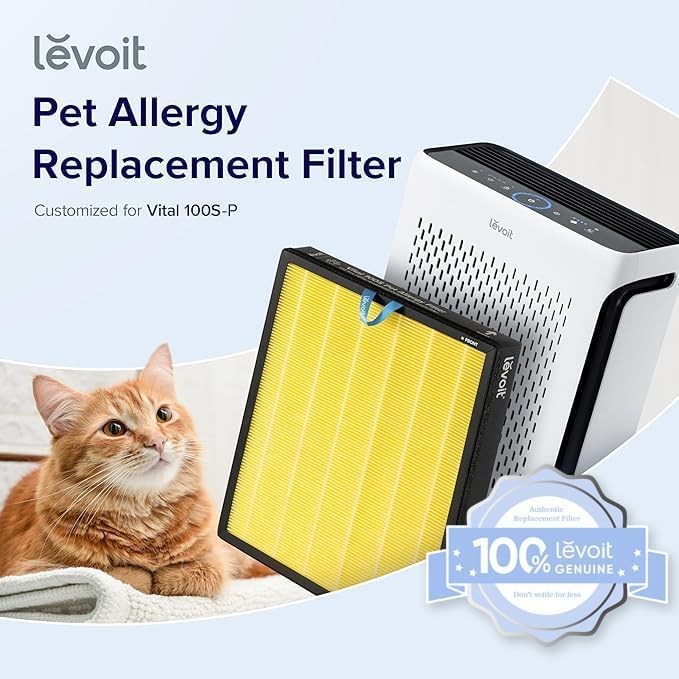 Vital 100S-P Air Purifier Pet Allergy Replacement Filter, Genuine Filter, Supports HEPA Sleep Mode, Activated Carbon, Removes Pet Dander, Smoke, Allergens, Vital 100S-RF-PA, Yellow