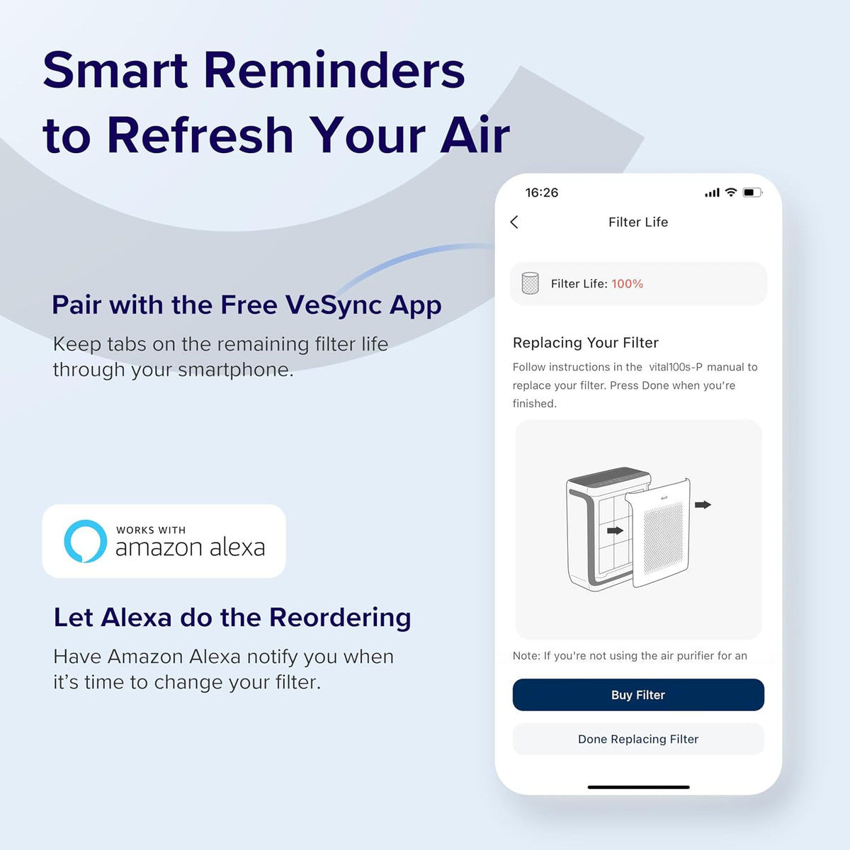 Vital 100S-P Air Purifier Pet Allergy Replacement Filter, Genuine Filter, Supports HEPA Sleep Mode, Activated Carbon, Removes Pet Dander, Smoke, Allergens, Vital 100S-RF-PA, Yellow