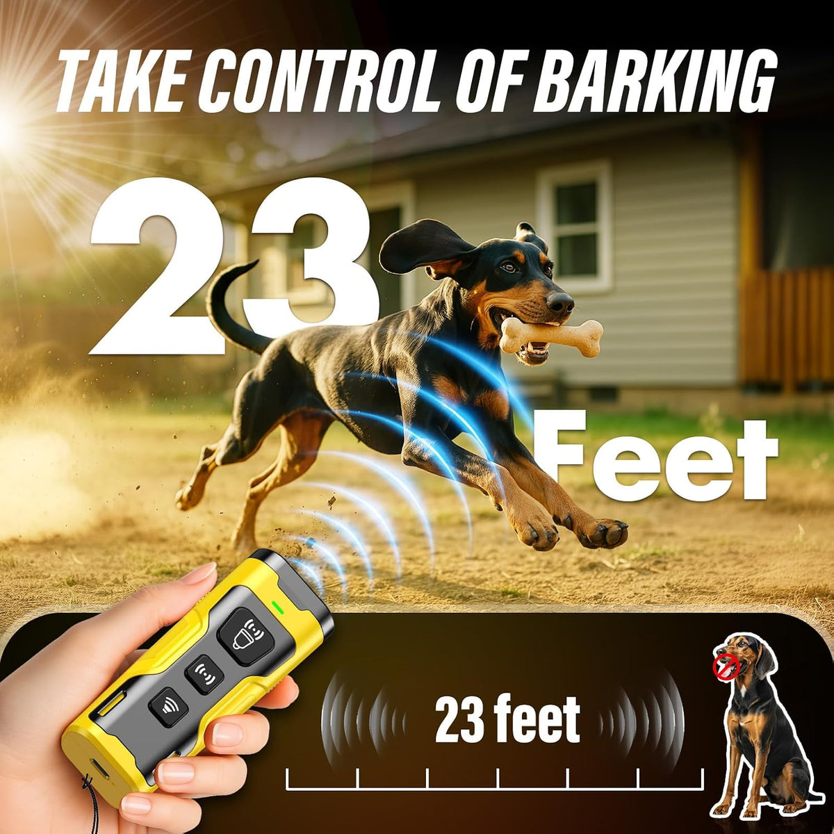 YUYQA Dog Bark Deterrent Device, 3X Ultrasonic Anti Barking, 6 Training Modes 23 FT Range Barks No More Indoors Outdoors Behavior Correct Safe & Humane Rechargeable Compact Bark Control for Dogs