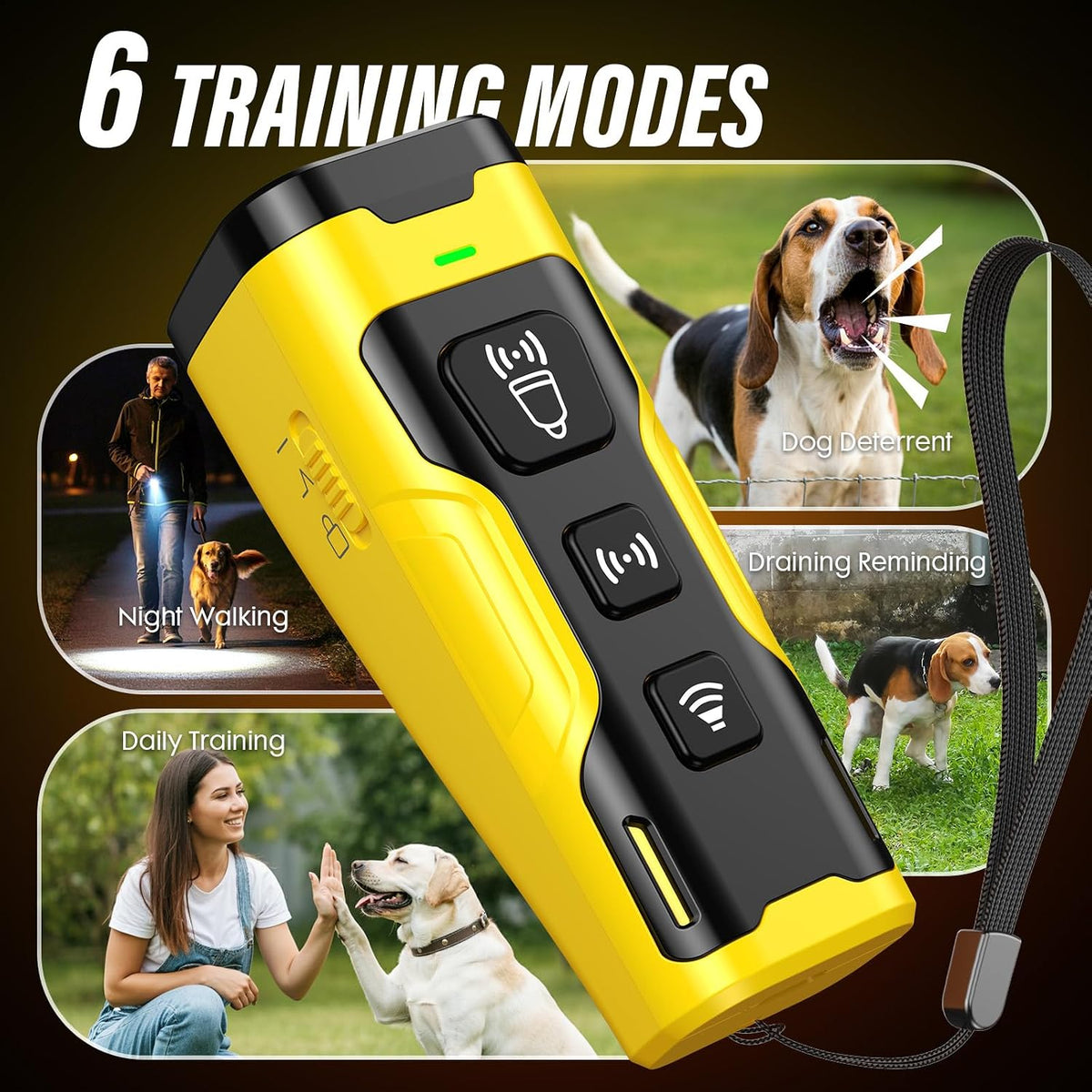 YUYQA Dog Bark Deterrent Device, 3X Ultrasonic Anti Barking, 6 Training Modes 23 FT Range Barks No More Indoors Outdoors Behavior Correct Safe & Humane Rechargeable Compact Bark Control for Dogs