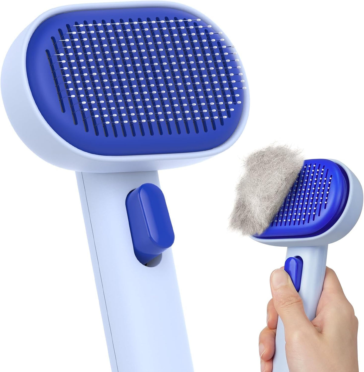 Skin Friendly Self-Cleaning Slicker Brush for Dogs & Cats, Gentle Pet Grooming Tool for Shedding & Deshedding, Efficient Hair Remover for Long & Short Haired Pets | Self Cleaning Pet Brush for Long or Semi-Short Haired Cats, Removing Loose Fur & Tangles