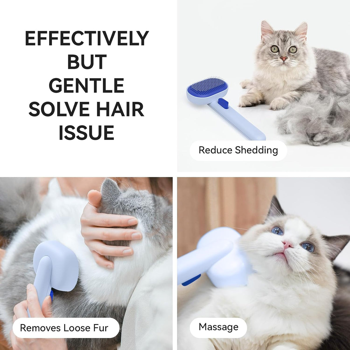 Skin Friendly Self-Cleaning Slicker Brush for Dogs & Cats, Gentle Pet Grooming Tool for Shedding & Deshedding, Efficient Hair Remover for Long & Short Haired Pets | Self Cleaning Pet Brush for Long or Semi-Short Haired Cats, Removing Loose Fur & Tangles