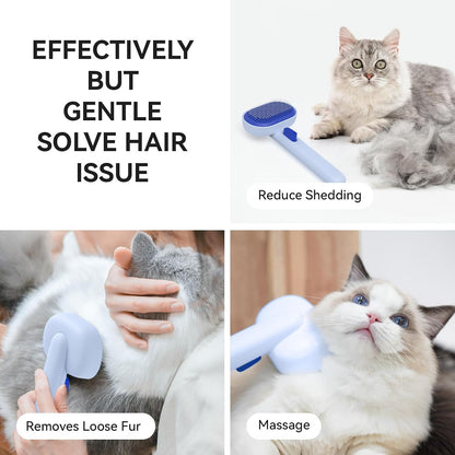 Skin Friendly Self-Cleaning Slicker Brush for Dogs & Cats, Gentle Pet Grooming Tool for Shedding & Deshedding, Efficient Hair Remover for Long & Short Haired Pets | Self Cleaning Pet Brush for Long or Semi-Short Haired Cats, Removing Loose Fur & Tangles