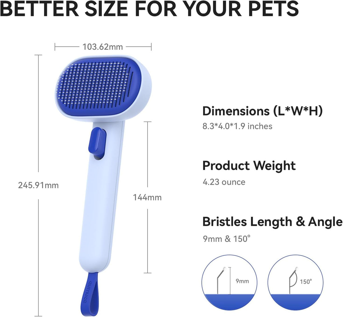 Skin Friendly Self-Cleaning Slicker Brush for Dogs & Cats, Gentle Pet Grooming Tool for Shedding & Deshedding, Efficient Hair Remover for Long & Short Haired Pets | Self Cleaning Pet Brush for Long or Semi-Short Haired Cats, Removing Loose Fur & Tangles