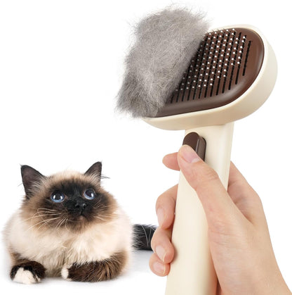 Skin Friendly Self-Cleaning Slicker Brush for Dogs & Cats, Gentle Pet Grooming Tool for Shedding & Deshedding, Efficient Hair Remover for Long & Short Haired Pets | Self Cleaning Pet Brush for Long or Semi-Short Haired Cats, Removing Loose Fur & Tangles