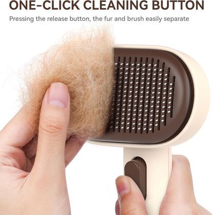 Skin Friendly Self-Cleaning Slicker Brush for Dogs & Cats, Gentle Pet Grooming Tool for Shedding & Deshedding, Efficient Hair Remover for Long & Short Haired Pets | Self Cleaning Pet Brush for Long or Semi-Short Haired Cats, Removing Loose Fur & Tangles