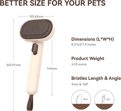 Skin Friendly Self-Cleaning Slicker Brush for Dogs & Cats, Gentle Pet Grooming Tool for Shedding & Deshedding, Efficient Hair Remover for Long & Short Haired Pets | Self Cleaning Pet Brush for Long or Semi-Short Haired Cats, Removing Loose Fur & Tangles