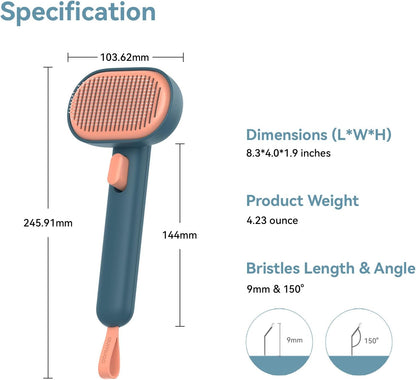 Skin Friendly Self-Cleaning Slicker Brush for Dogs & Cats, Gentle Pet Grooming Tool for Shedding & Deshedding, Efficient Hair Remover for Long & Short Haired Pets | Self Cleaning Pet Brush for Long or Semi-Short Haired Cats, Removing Loose Fur & Tangles