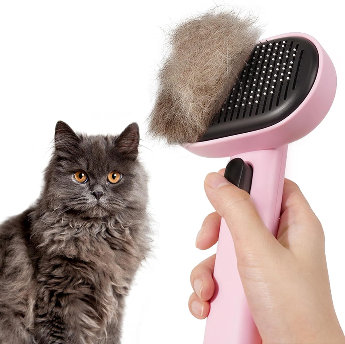 Skin Friendly Self-Cleaning Slicker Brush for Dogs & Cats, Gentle Pet Grooming Tool for Shedding & Deshedding, Efficient Hair Remover for Long & Short Haired Pets | Self Cleaning Pet Brush for Long or Semi-Short Haired Cats, Removing Loose Fur & Tangles