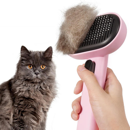 Skin Friendly Self-Cleaning Slicker Brush for Dogs & Cats, Gentle Pet Grooming Tool for Shedding & Deshedding, Efficient Hair Remover for Long & Short Haired Pets | Self Cleaning Pet Brush for Long or Semi-Short Haired Cats, Removing Loose Fur & Tangles