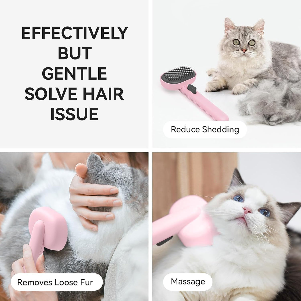 Skin Friendly Self-Cleaning Slicker Brush for Dogs & Cats, Gentle Pet Grooming Tool for Shedding & Deshedding, Efficient Hair Remover for Long & Short Haired Pets | Self Cleaning Pet Brush for Long or Semi-Short Haired Cats, Removing Loose Fur & Tangles