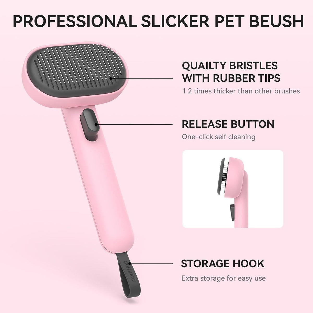 Skin Friendly Self-Cleaning Slicker Brush for Dogs & Cats, Gentle Pet Grooming Tool for Shedding & Deshedding, Efficient Hair Remover for Long & Short Haired Pets | Self Cleaning Pet Brush for Long or Semi-Short Haired Cats, Removing Loose Fur & Tangles