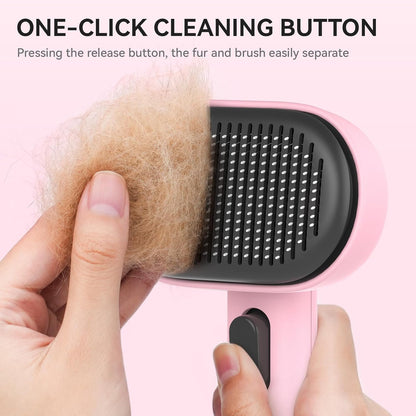 Skin Friendly Self-Cleaning Slicker Brush for Dogs & Cats, Gentle Pet Grooming Tool for Shedding & Deshedding, Efficient Hair Remover for Long & Short Haired Pets | Self Cleaning Pet Brush for Long or Semi-Short Haired Cats, Removing Loose Fur & Tangles