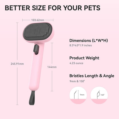Skin Friendly Self-Cleaning Slicker Brush for Dogs & Cats, Gentle Pet Grooming Tool for Shedding & Deshedding, Efficient Hair Remover for Long & Short Haired Pets | Self Cleaning Pet Brush for Long or Semi-Short Haired Cats, Removing Loose Fur & Tangles