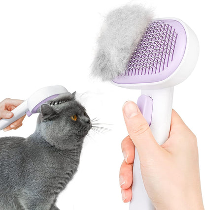 Skin Friendly Self-Cleaning Slicker Brush for Dogs & Cats, Gentle Pet Grooming Tool for Shedding & Deshedding, Efficient Hair Remover for Long & Short Haired Pets | Self Cleaning Pet Brush for Long or Semi-Short Haired Cats, Removing Loose Fur & Tangles