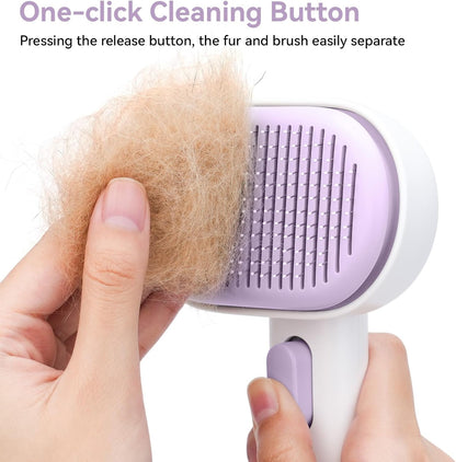 Skin Friendly Self-Cleaning Slicker Brush for Dogs & Cats, Gentle Pet Grooming Tool for Shedding & Deshedding, Efficient Hair Remover for Long & Short Haired Pets | Self Cleaning Pet Brush for Long or Semi-Short Haired Cats, Removing Loose Fur & Tangles