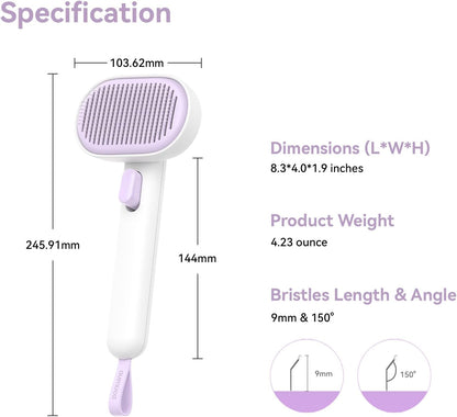 Skin Friendly Self-Cleaning Slicker Brush for Dogs & Cats, Gentle Pet Grooming Tool for Shedding & Deshedding, Efficient Hair Remover for Long & Short Haired Pets | Self Cleaning Pet Brush for Long or Semi-Short Haired Cats, Removing Loose Fur & Tangles