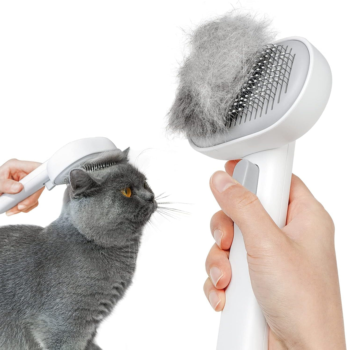 Skin Friendly Self-Cleaning Slicker Brush for Dogs & Cats, Gentle Pet Grooming Tool for Shedding & Deshedding, Efficient Hair Remover for Long & Short Haired Pets | Self Cleaning Pet Brush for Long or Semi-Short Haired Cats, Removing Loose Fur & Tangles