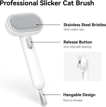 Skin Friendly Self-Cleaning Slicker Brush for Dogs & Cats, Gentle Pet Grooming Tool for Shedding & Deshedding, Efficient Hair Remover for Long & Short Haired Pets | Self Cleaning Pet Brush for Long or Semi-Short Haired Cats, Removing Loose Fur & Tangles