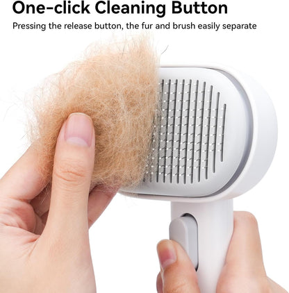 Skin Friendly Self-Cleaning Slicker Brush for Dogs & Cats, Gentle Pet Grooming Tool for Shedding & Deshedding, Efficient Hair Remover for Long & Short Haired Pets | Self Cleaning Pet Brush for Long or Semi-Short Haired Cats, Removing Loose Fur & Tangles