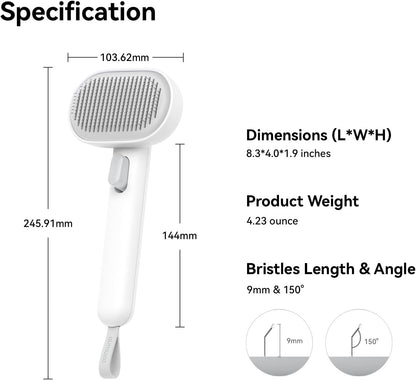 Skin Friendly Self-Cleaning Slicker Brush for Dogs & Cats, Gentle Pet Grooming Tool for Shedding & Deshedding, Efficient Hair Remover for Long & Short Haired Pets | Self Cleaning Pet Brush for Long or Semi-Short Haired Cats, Removing Loose Fur & Tangles